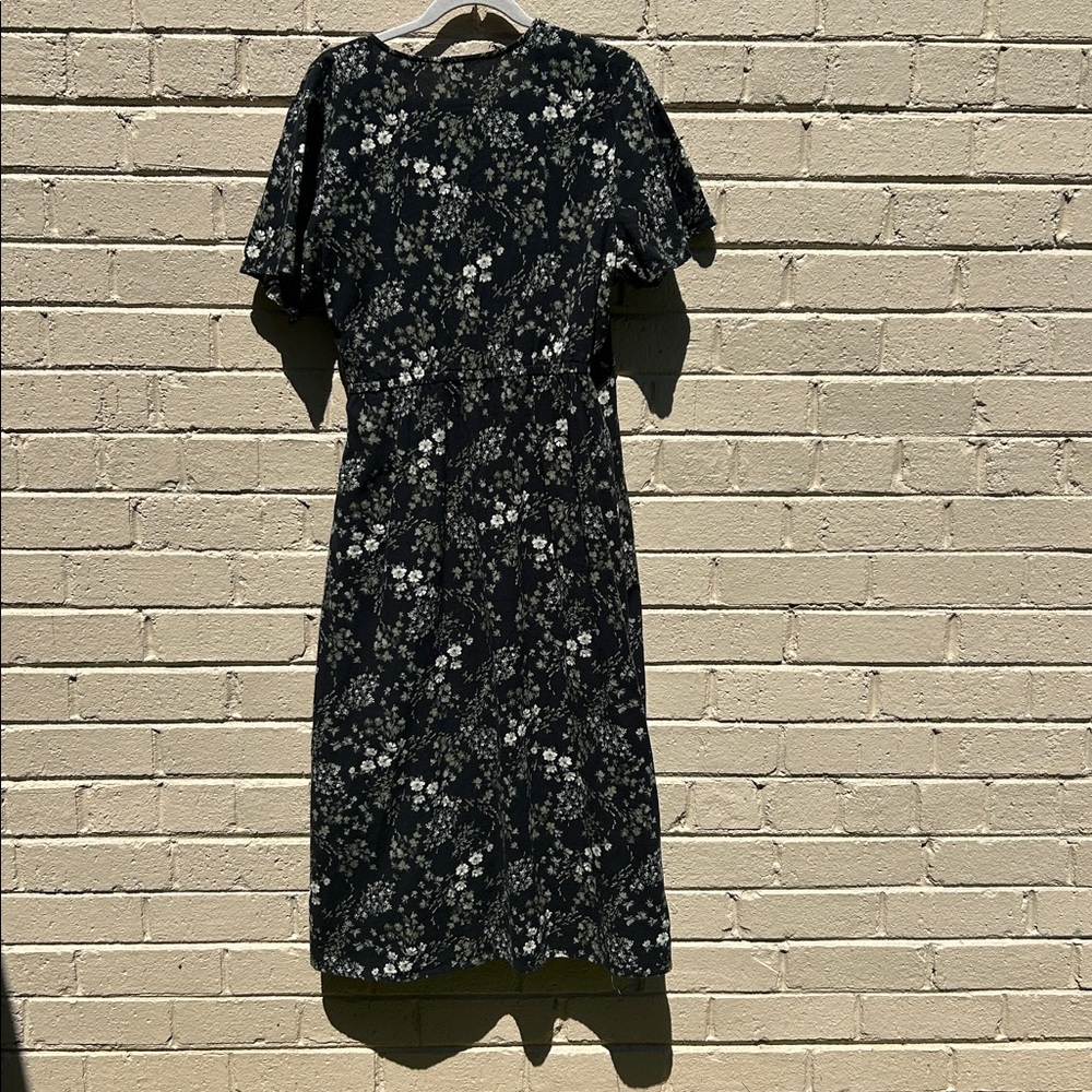 Pact Women's Cafe Crepe Wrap Dress XL Black Wild Flower Print - Picture 6 of 13